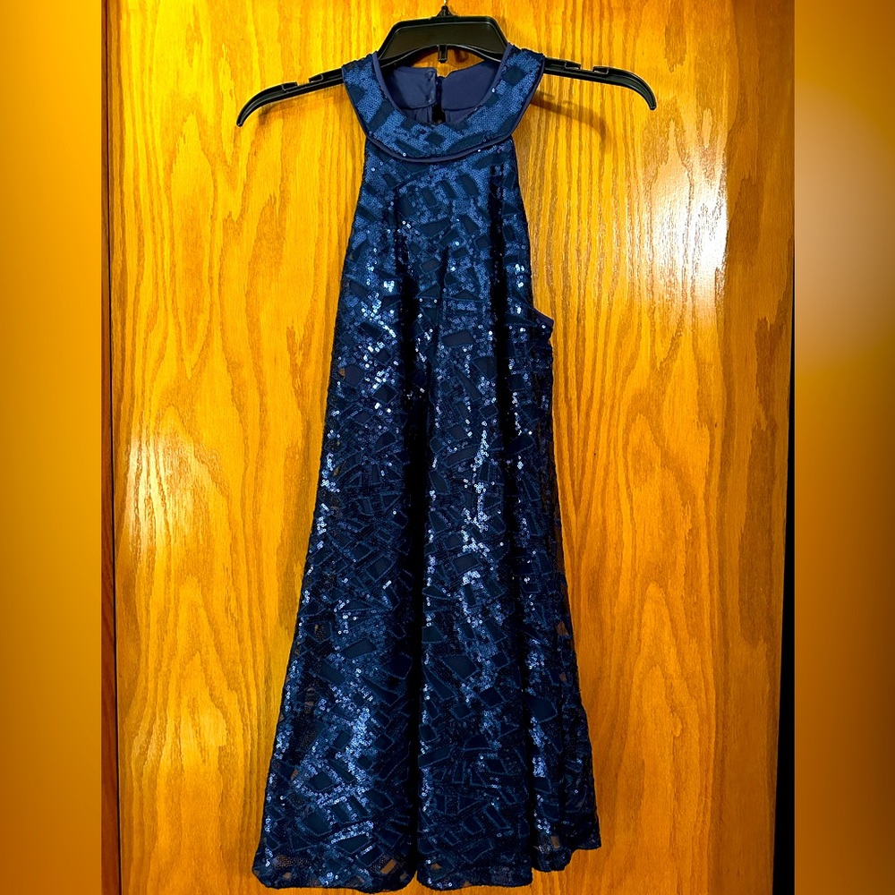 Emerald Sundae Navy Blue Sequin Halter Dress - Size Small
